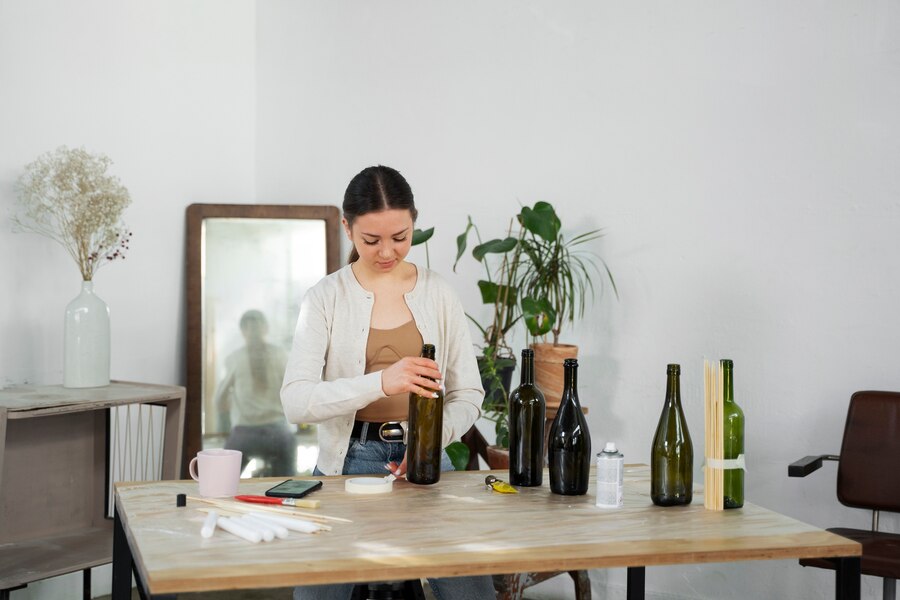 A lading making Self-Watering Wine Bottle